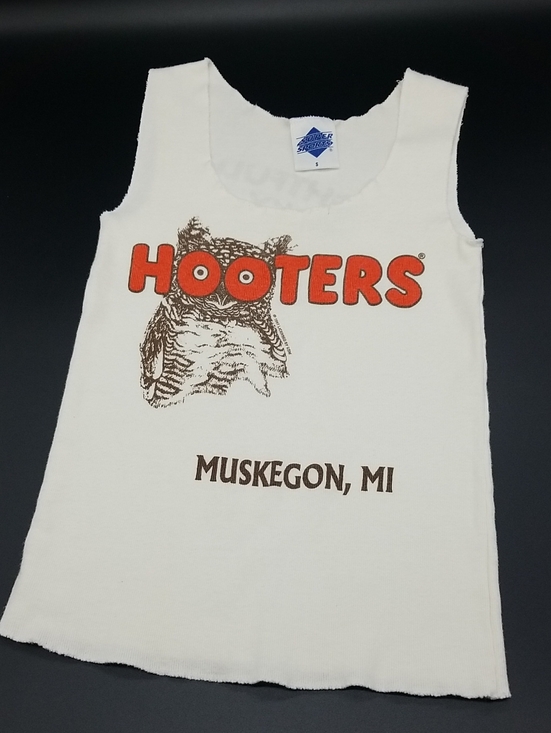 Hooters Tops - Vintage Super Sports White, Orange  & Brown "Hooters" "Muskegon, MI" Tank Top